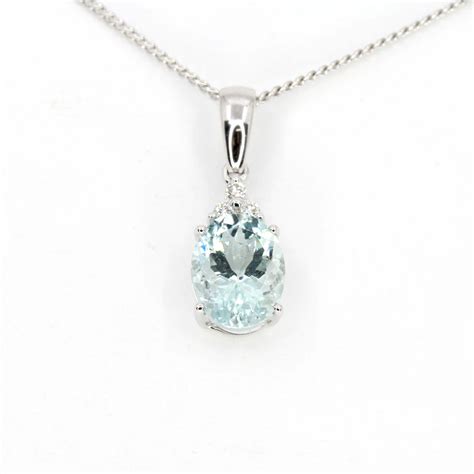 Aquamarine Pendant With Diamonds Set In 18ct White Gold All Gem Jewellers