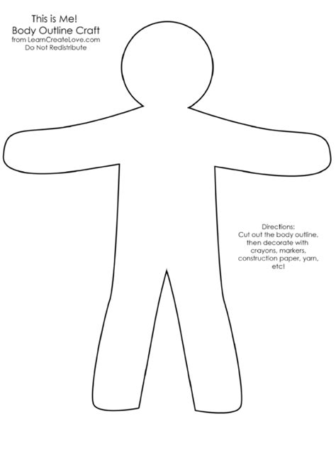 Printable Body Outline Template Isolated Vector Clip Art Illustration