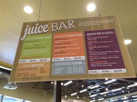 The original menu included just smoothies, but the popularity of the shop made them think they had with the ability to add in healthy extras like whole grain oats, flax seed, kale, and protein powders the café menu offers food for kids all the way up to adults with items like cilantro lime fish tacos. Juice bar menu - Yelp