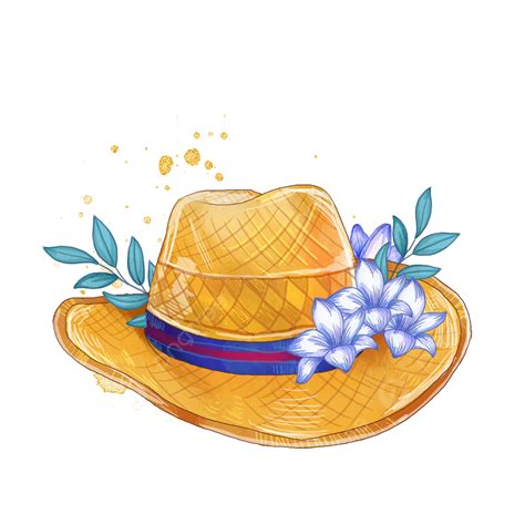 Straw Hat Png Image Straw Hat Summer Sun Hat Flower Gold Foil Powder