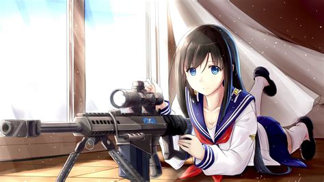 4k Wallpaper Anime Girl Guns