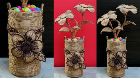 How To Make Decorative Jute Flower Vase Diy Jute Flower Pot Best Out