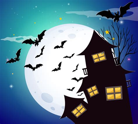 Halloween Night With Bats And Haunted House 368891 Vector Art At Vecteezy