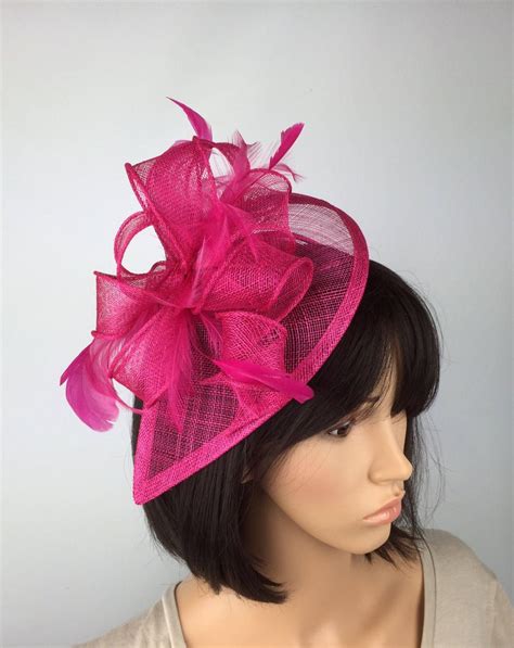 fuchsia hot pink feather fascinator wedding mother of the etsy pink fascinator wedding hats