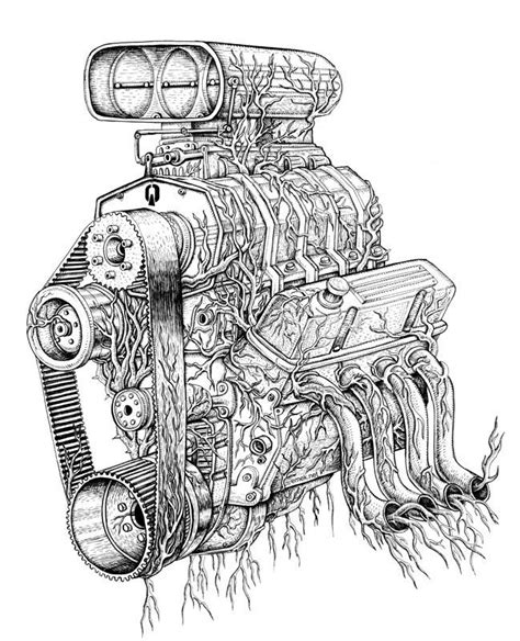 30 Epic Engine Design Cool Car Drawings Art Cars Mechanic Tattoo