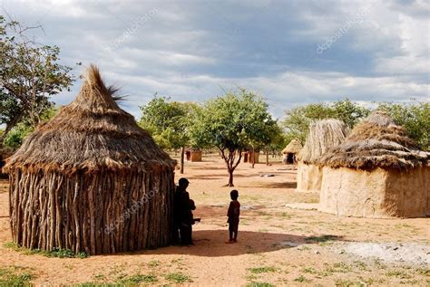 Himba Village With Traditional Huts Near Etosha National Park In