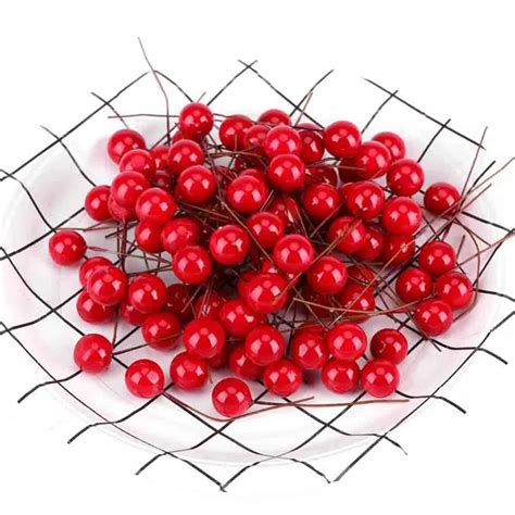 100pcs artificial holly berry mini pearl plastic stamens artificial cherry flowers fruit stamens