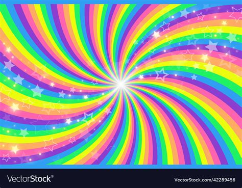 Rainbow Swirl Background With Stars Radial Vector Image