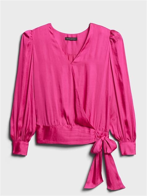 Petite Satin Wrap Top Banana Republic