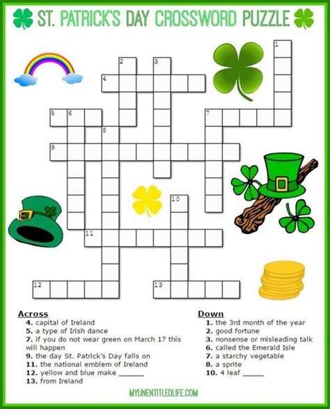 There is an easier, picture crossword option and a more standard type of crossword available. st. Patrick's Day Crossword Puzzle Printable for free | St ...