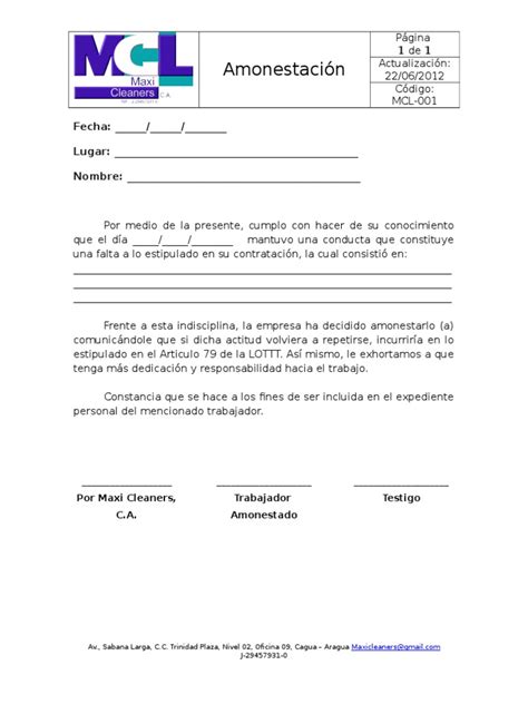 Carta De Amonestacion Registro Mercantil Formato Images And Photos Finder
