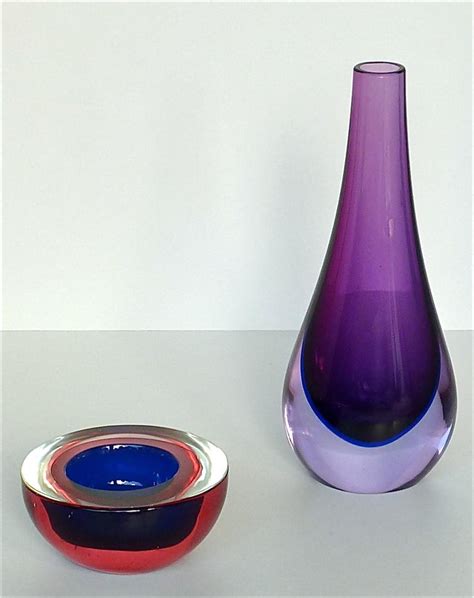Flavio Poli Seguso Vase And Bowl Purple Pink Blue Murano Art Glass Italy 1950s For Sale At