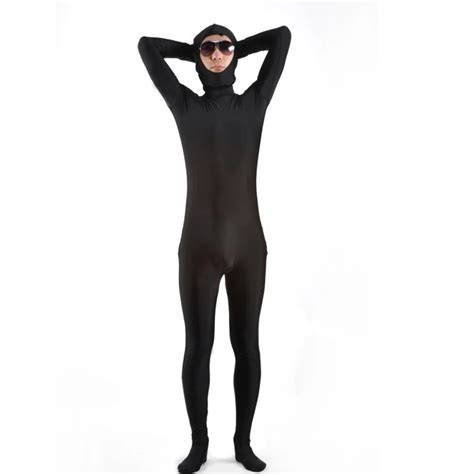 Free Shipping Black Fullbody Zentai Suit Original Tight Leotard Costume Open Face Spandex Zentai