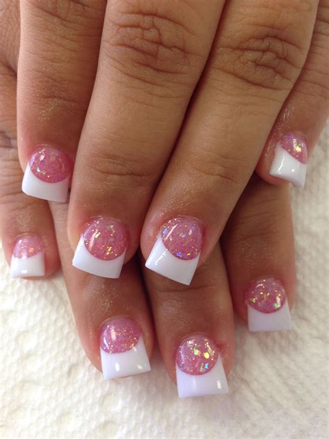 Love The Pink Glitter With White Tips Pink Nail Art Designs White