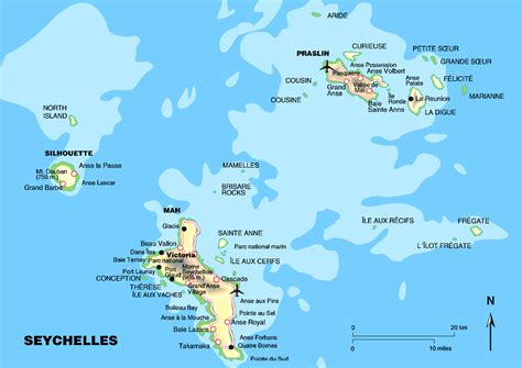 The seychelles are a group of 115 islands in the indian ocean that lie off the coast of east africa, northeast of madagascar. Karte der Seychellen