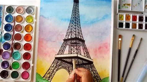 Eiffel Tower Watercolor Painting Timelapse Watercolor Tutorial