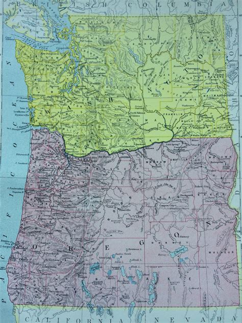 1875 Oregon And Washington Original Antique Map Cartography Geography