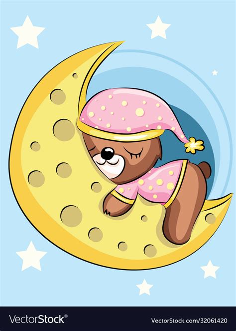Cute Cartoon Teddy Bear Is Sleeping On Moon Vector Image