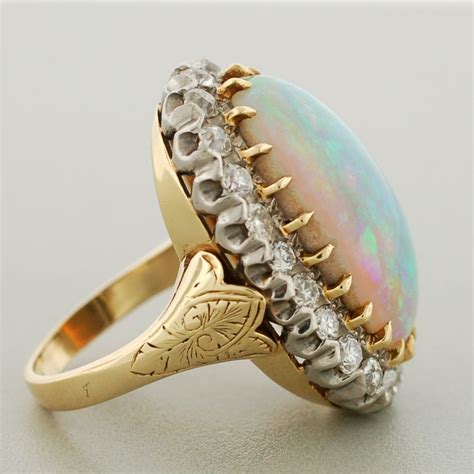 Exquisite Victorian Large Opal Diamond Gold And Sterling Ring At 1stdibs