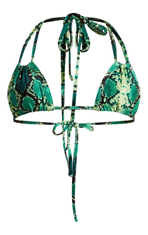 Green Snake Halterneck Mini Triangle Bikini Top Prettylittlething Ksa