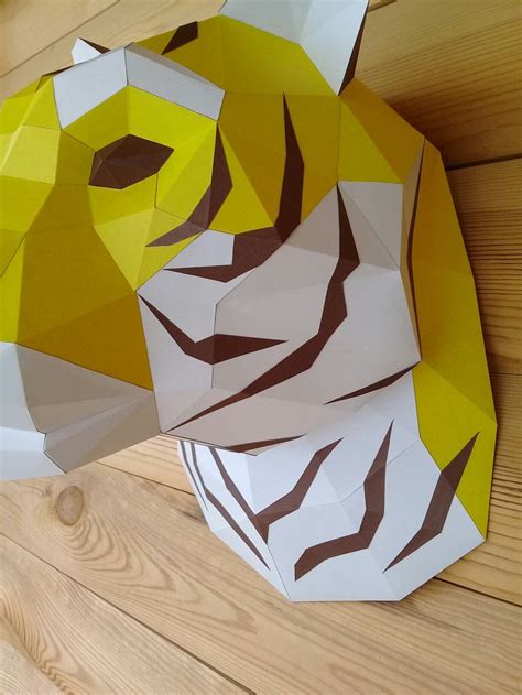 Papercraft Tiger D Paper Low Poly Template Diy Trophy Etsy