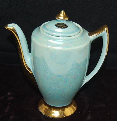 Gorgeous Vintage Warranted 22k Gold And Turquoise Teapot Server W Lid