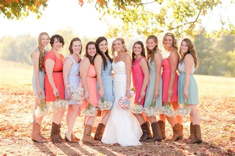 For women, rent the runway is worth considering as they have a variety of options for what to wear to a daytime wedding. Fall Barn Wedding with Bridght Bridesmaid Dresses