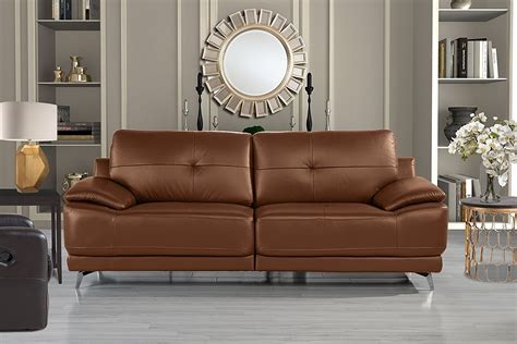 Modern Contemporary Living Room Leather Sofa Classic Couch Camel Ebay
