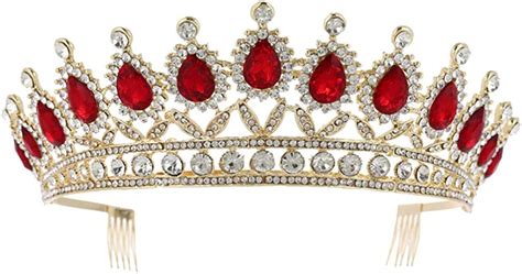 Beaupretty Diamantes De Imitación Rojo Corona Brillante Diadema De