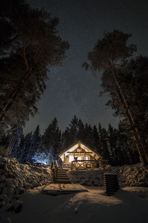 Snow Winter Beautiful Landscape Night Night Sky Dark Nature Forest Amazing Cabin Cozy Woods