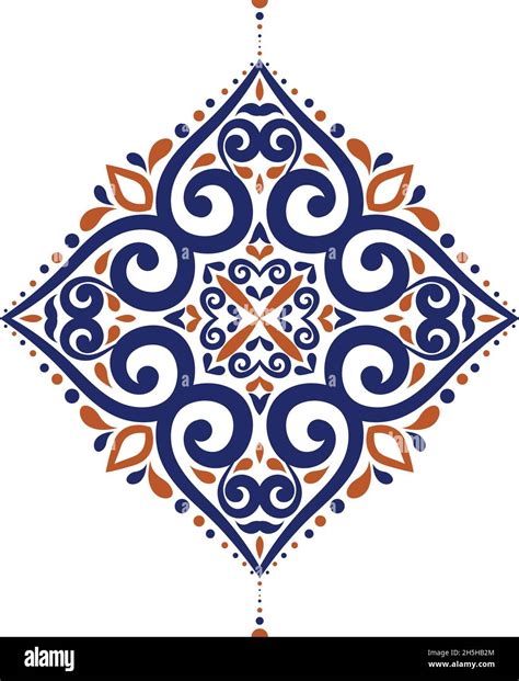 Blue And Orange Tile Geometric Ornament Traditional Ethnic Arabic