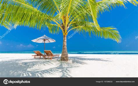 Beautiful Beach Chairs On The Sandy Beach Near The Sea Summer Holiday