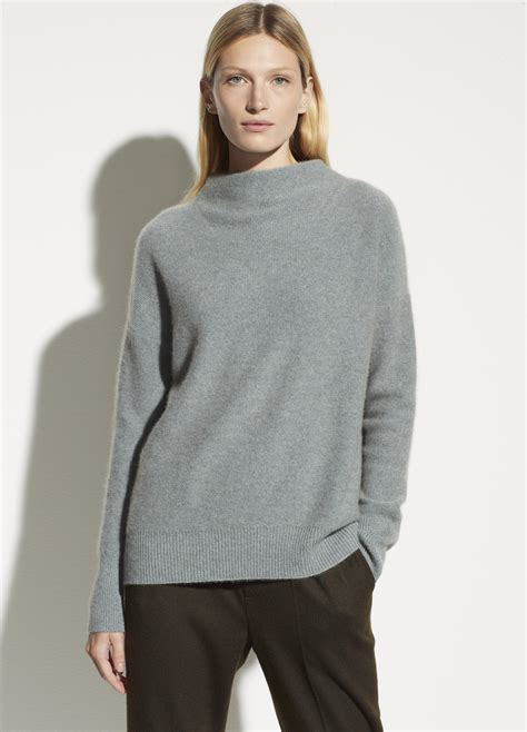 Vince Boiled Cashmere Funnel Neck Pullover In Gray Lyst