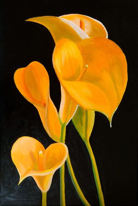Calla Lily Painting Flower Original Art Yellow Floral Wall Art Etsy