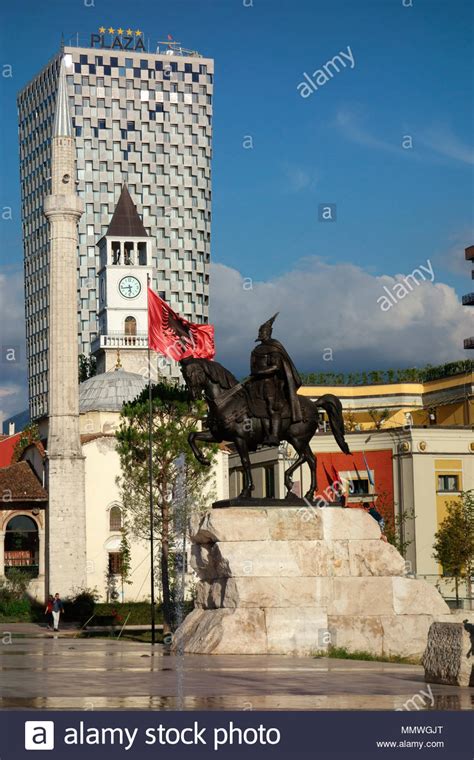 The Skanderbeg Monument On Skanderbeg Square In Tirana Albania