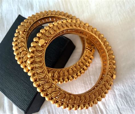 A Pair Of Antique Gold Plated Kada Bracelets Wedding Banglestemple