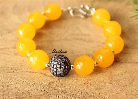 Yellow Gemstone Cz Beaded Handmade Silver Bracelet Yellow Gemstones