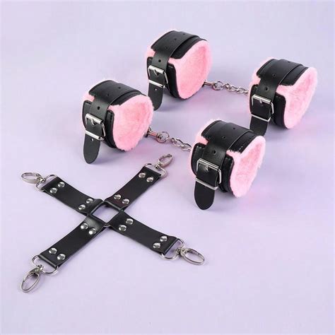 Ensemble De Bondage Cuir Bdsm Menottes Pour Adultes Menottes En Peluche Crois Es En Cuir Sm