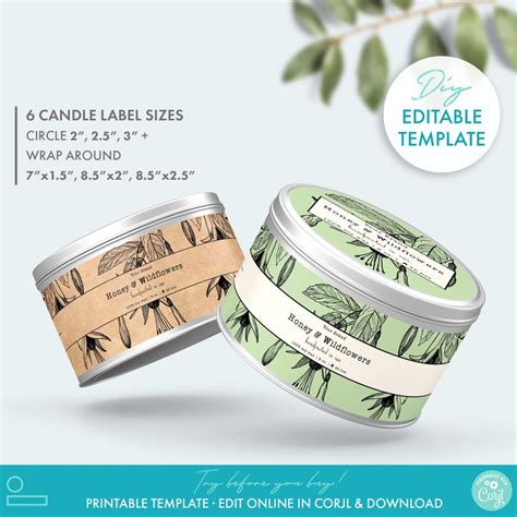 Printable Wrap Around And Circle Candle Label Template 3 Etsy Canada