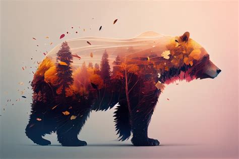 Premium Photo Double Exposure Shot Of A Bear And A Forest