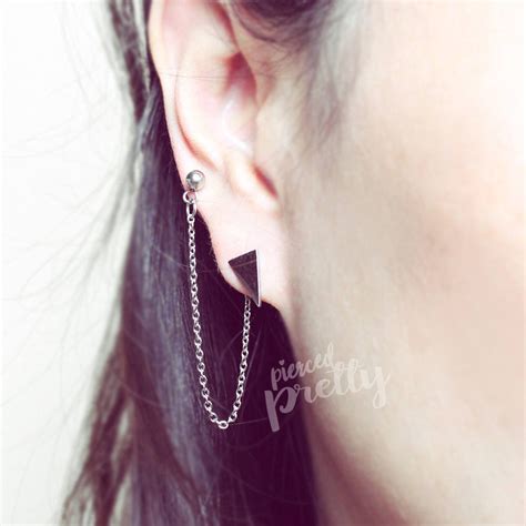 G G Triangle Helix To Lobe Chain Earring L Surgical Etsy