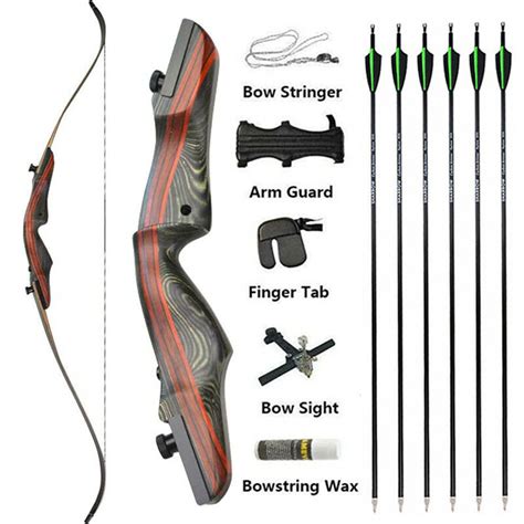 62 Archery Recurve Bow Sight Arrows Set 20 50lbs Wooden Bow Hunting