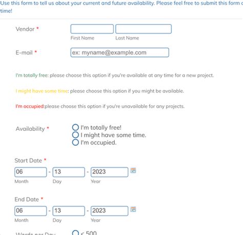 translator availability reminder form template jotform