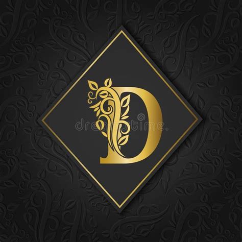 Golden Letter D With Elegant Floral Contour Isolated On Colorful