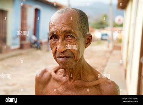 Portrait Of An Old Cuban Man Bare Chested In A Run Down Traditional