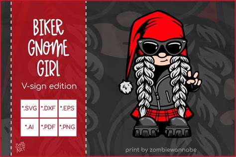 Cool Biker Girl Gnome Svg Peace Hand Sign Gnome Girl Svg
