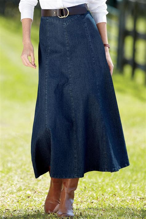 Long Denim Skirt Womens Fashion Modest A Line Denim Skirt Long Denim Skirt