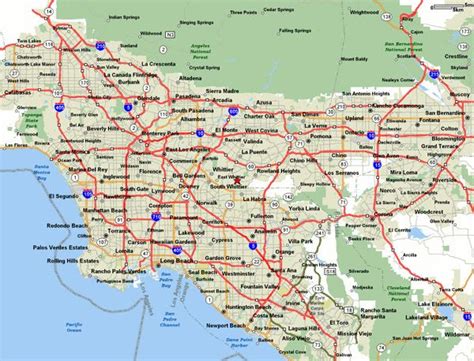 Detailed Road Map And Highways Map Of Los Angeles Area Los Angeles