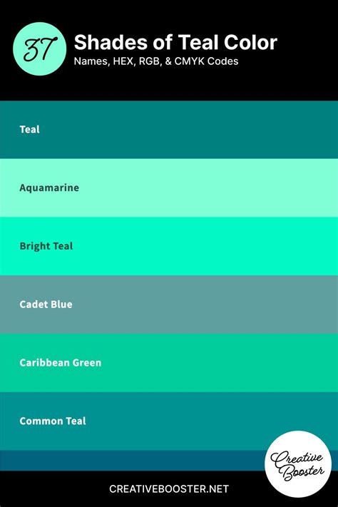 37+ Shades of Teal Color (Names, HEX, RGB, & CMYK Codes) | Shades of ...
