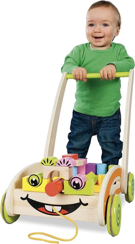 Loopwagen Baby Walker Hout Met Activiteiten Met Gekleurde Bouwstenen